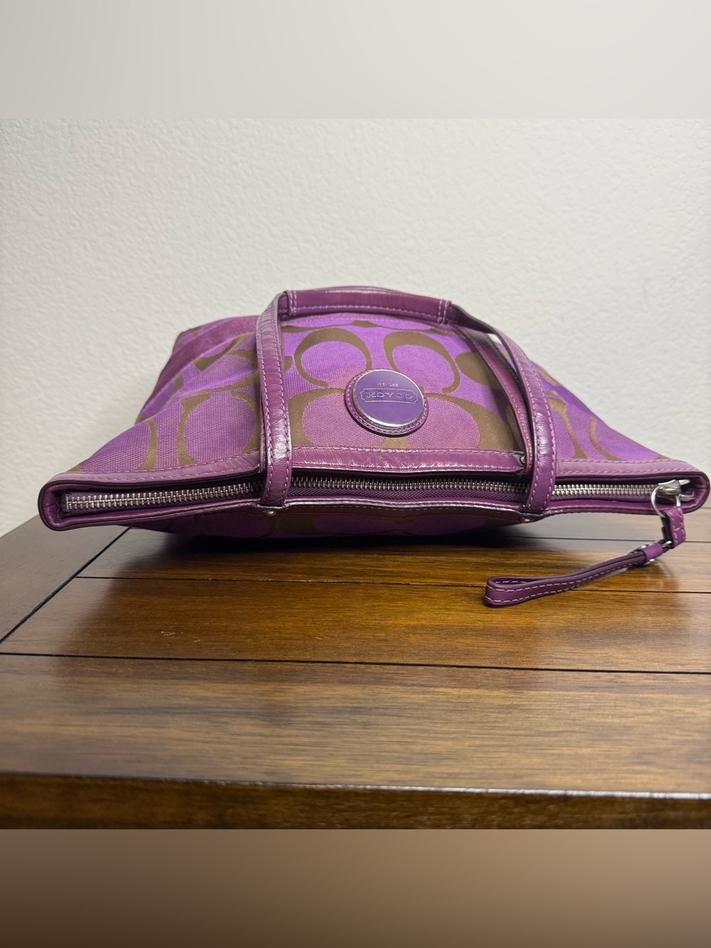 Coach Purple Canvas Tote with Leather Trim F1028 F15112 - Picture 6 of 15